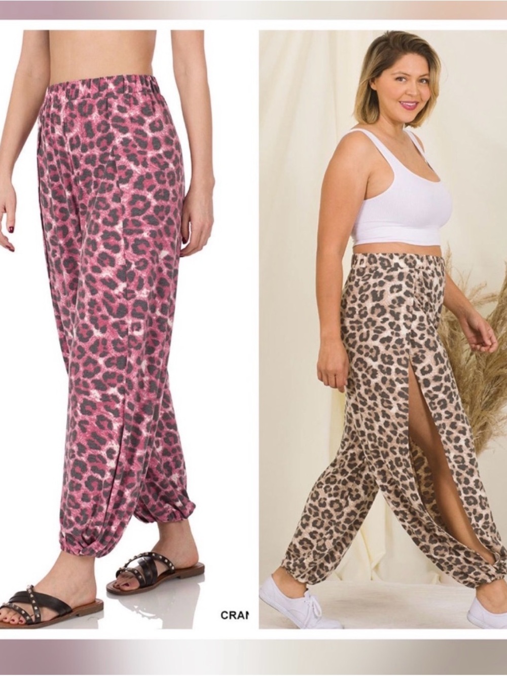Leopard Split-Side Joggers - Pink